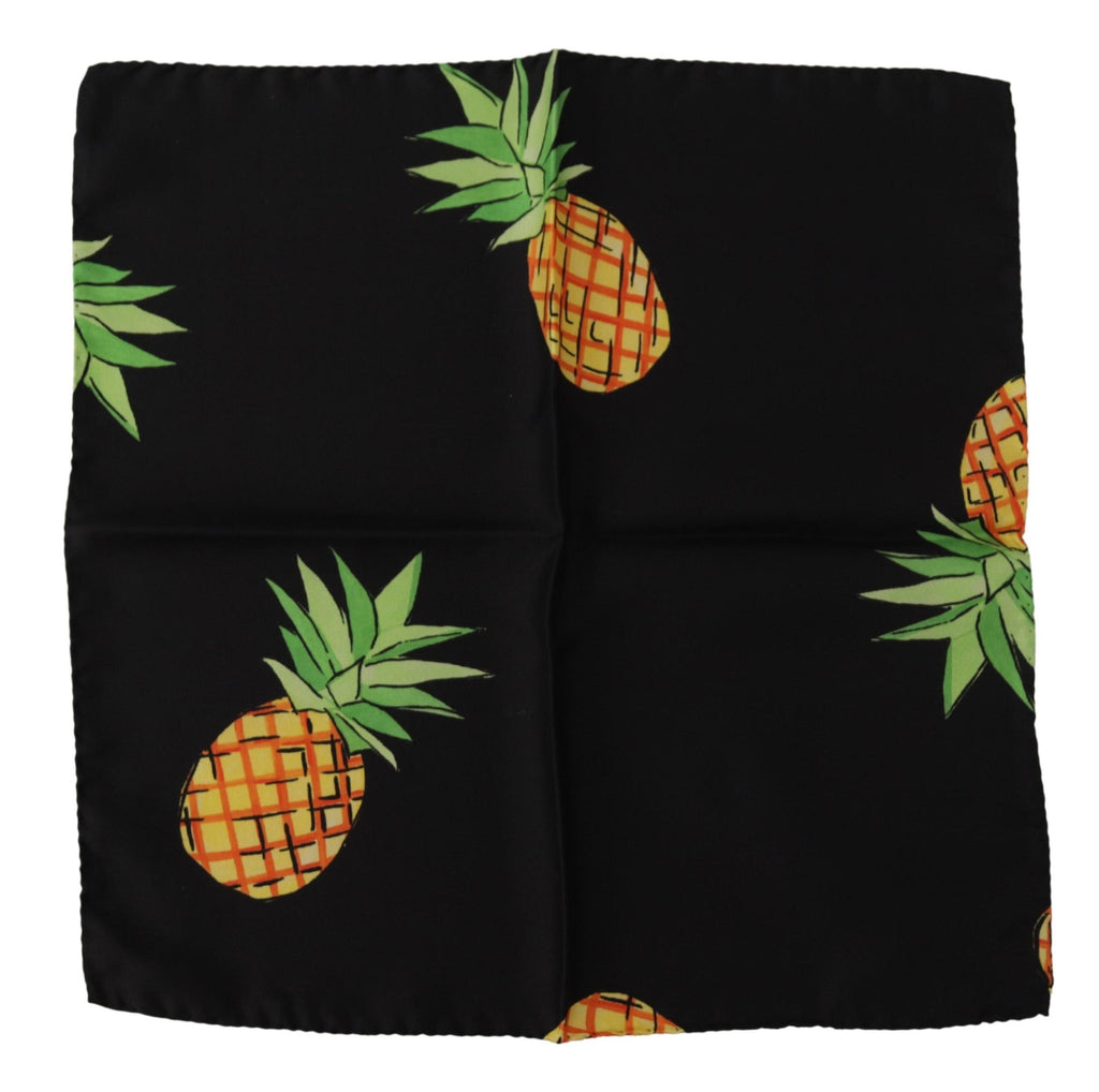 Dolce & Gabbana Black Pineapple Printed Square Handkerchief  Men's Scarf