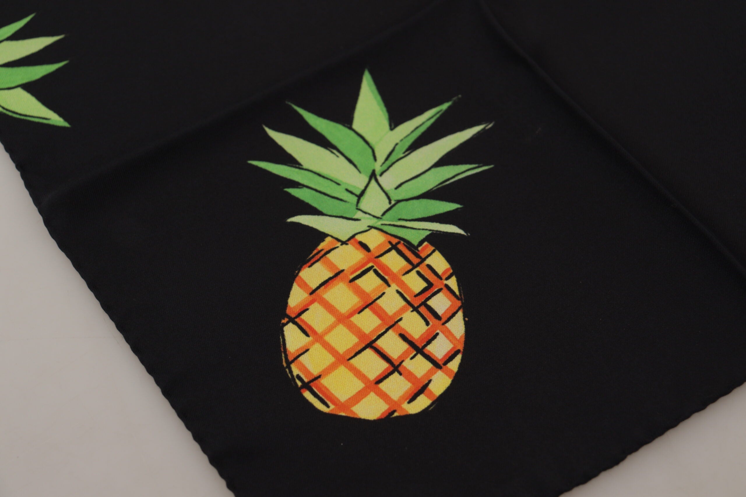 Dolce & Gabbana Black Pineapple Printed Square Handkerchief  Men's Scarf