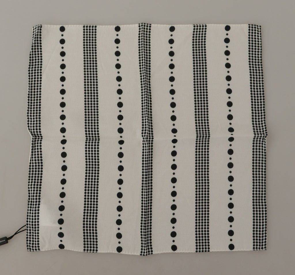 Dolce & Gabbana White Dotted Stripes Square Handkerchief Viscose Women's Scarf