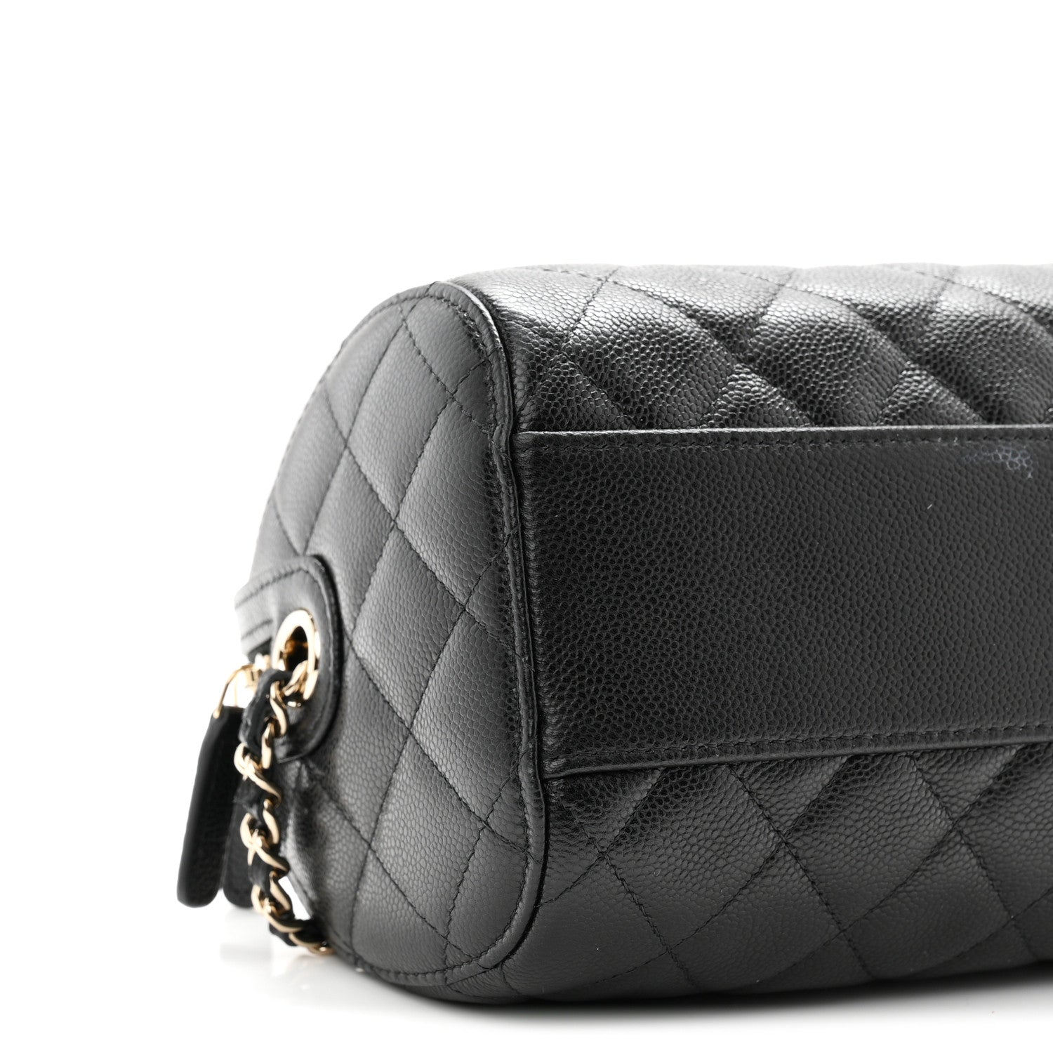 Caviar Quilted Barrel Clutch With Chain  Black