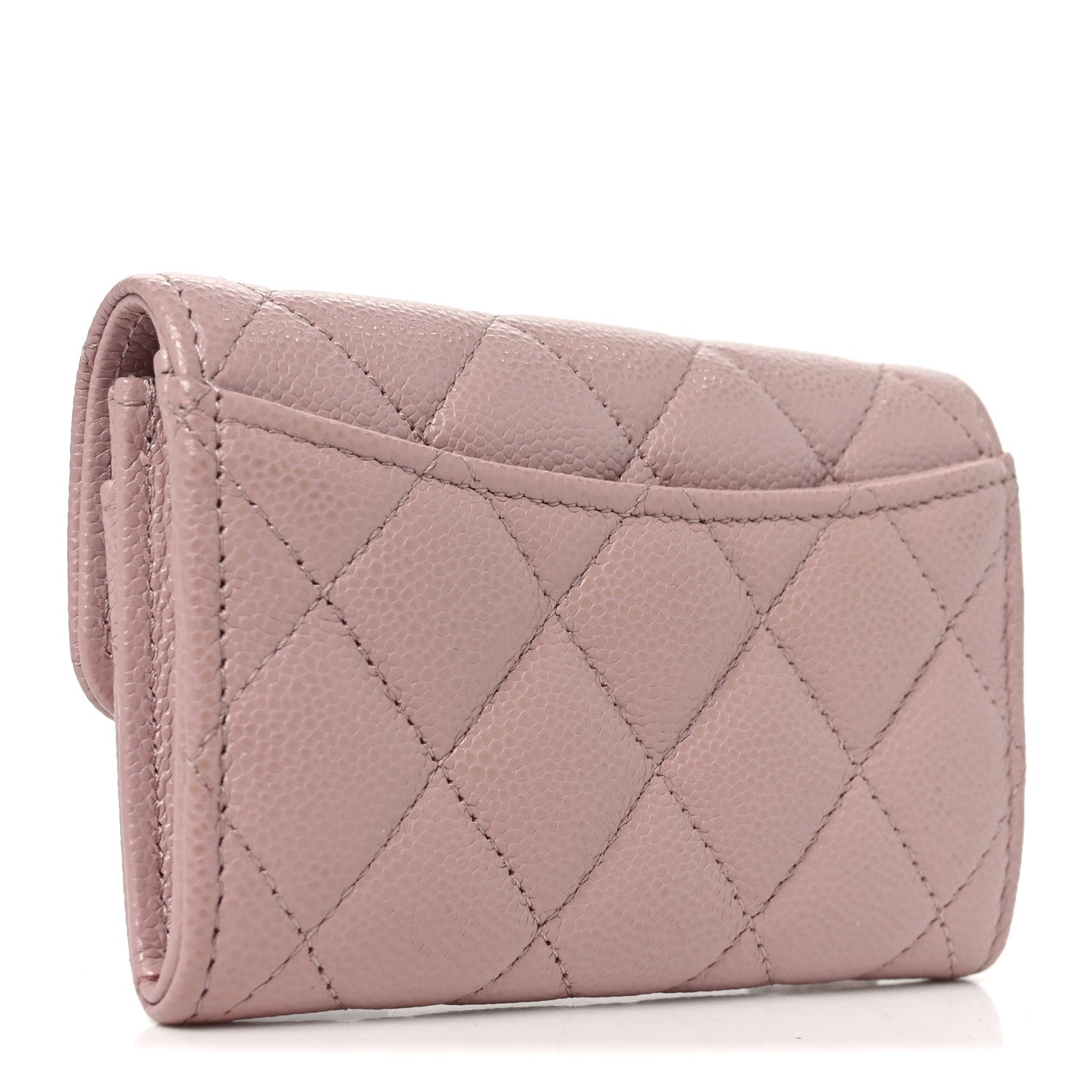 Caviar Quilted Flap Card Holder Wallet Light Pink