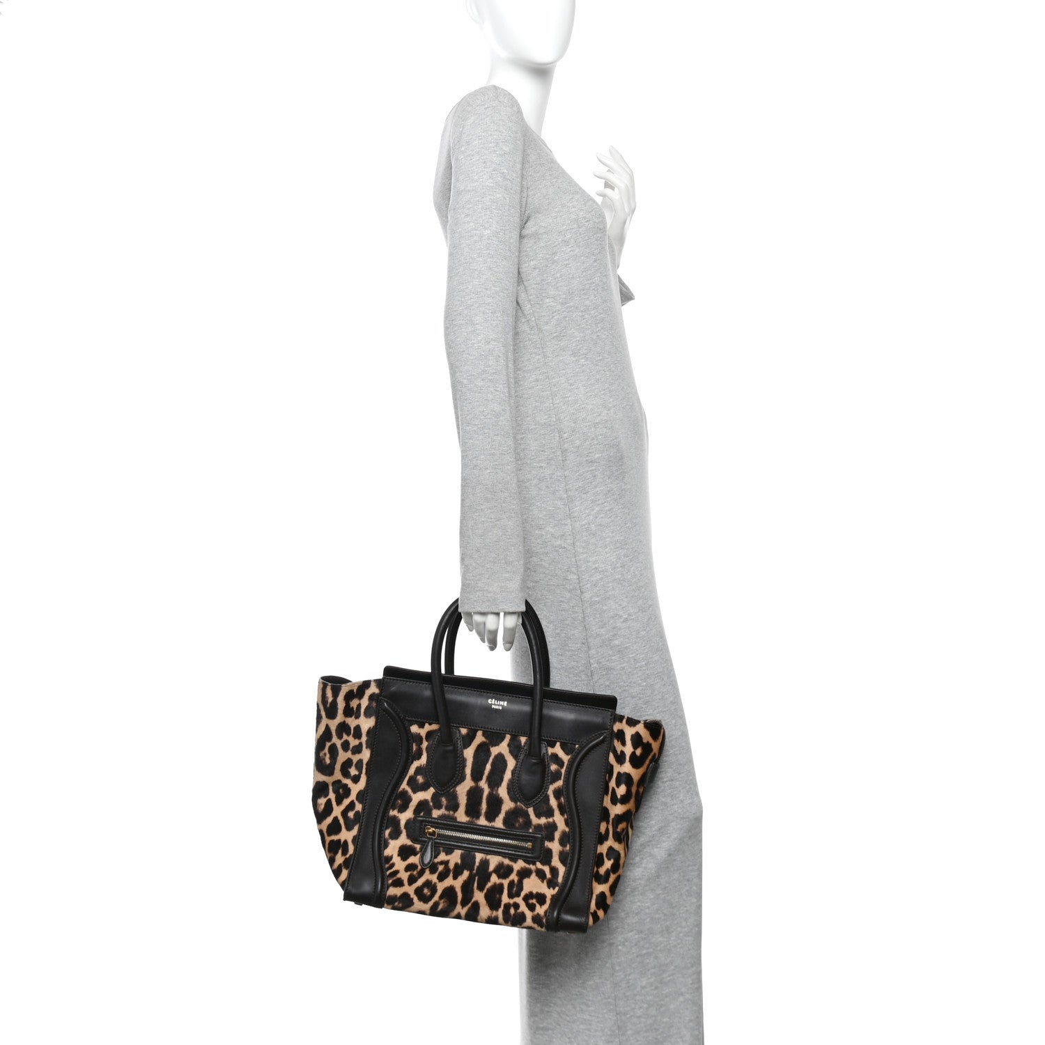 Leopard Pony Hair Mini Luggage Black