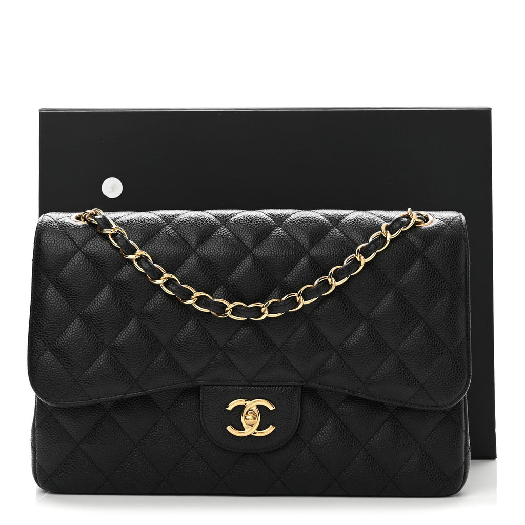 Caviar Quilted Jumbo Double Flap Black