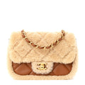 Shearling Lambskin Quilted Mini Furry Coco Flap Beige Brown
