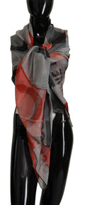 Costume National Gray Red Shawl Foulard Wrap  Women's Scarf