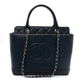 Soft Caviar CC Medium Top Handle Tote Navy Blue