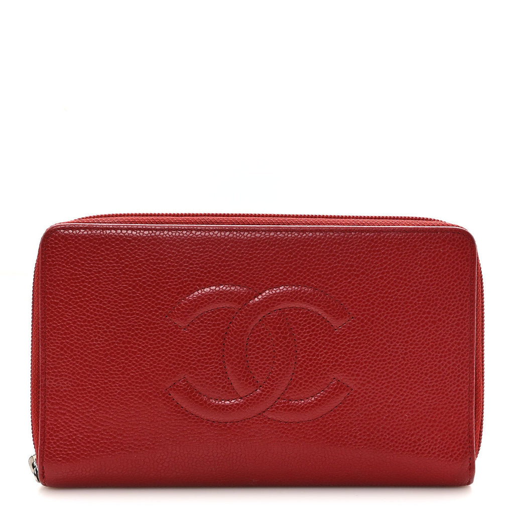 Caviar Large CC Timeless Zip Around Organizer Wallet Red