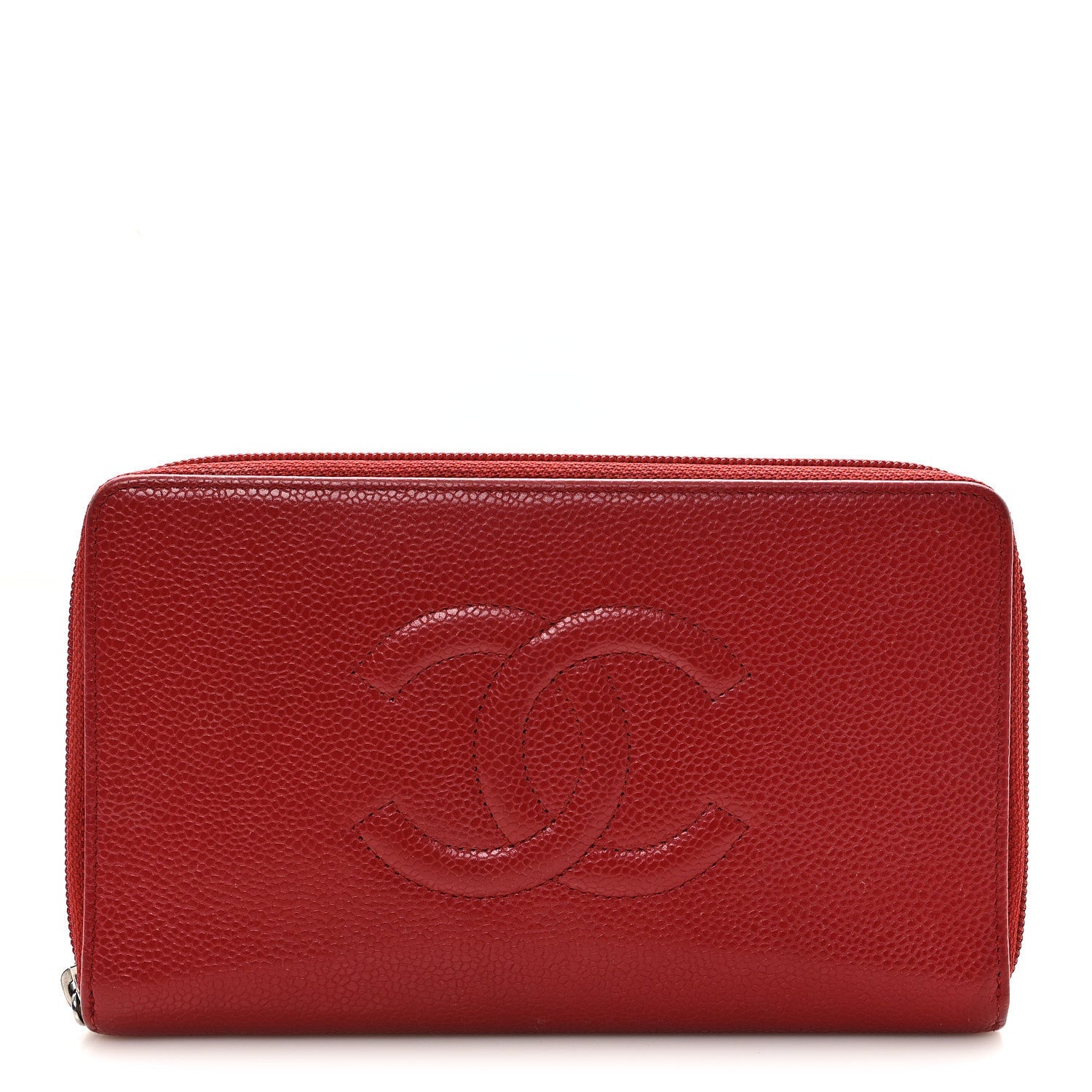 Caviar Large CC Timeless Zip Around Organizer Wallet Red