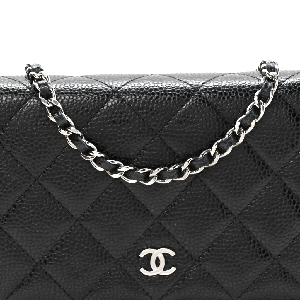 Caviar Quilted Wallet on Chain WOC Black