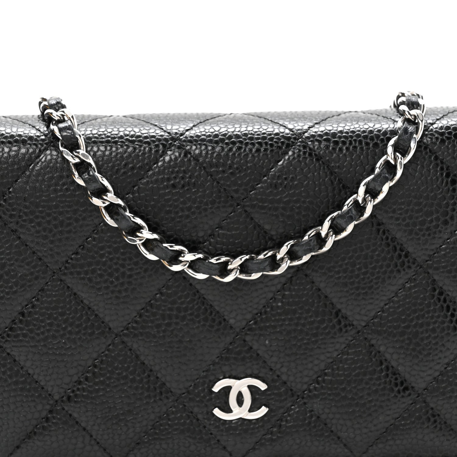 Caviar Quilted Wallet on Chain WOC Black