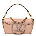Calfskin Crystal Vlogo Small Loco Shoulder Bag Rose Cannelle