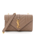 Grain De Poudre Textured Mixed Matelasse Triquilt Small Monogram Satchel Taupe