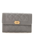 Caviar Quilted Medium Boy Flap Wallet Grey