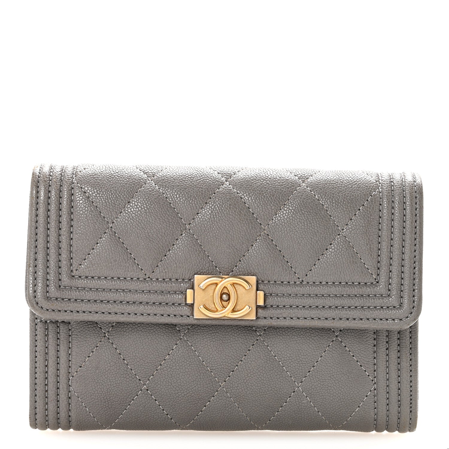 Caviar Quilted Medium Boy Flap Wallet Grey