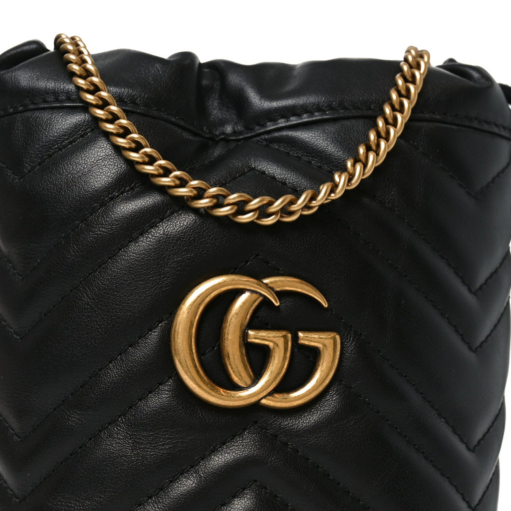 Calfskin Matelasse Mini GG Marmont 2.0 Bucket Bag Black