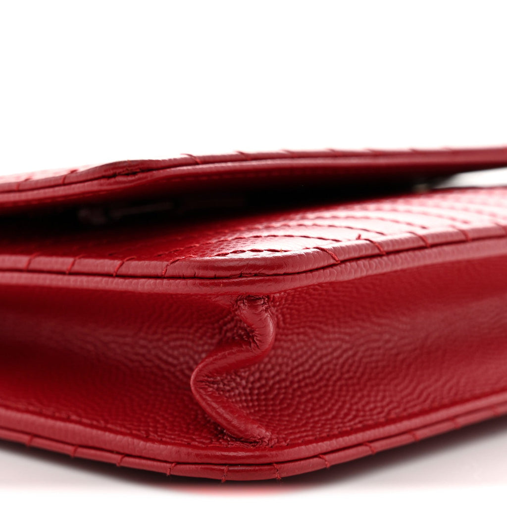Caviar Chevron Quilted Wallet On Chain WOC Dark Red
