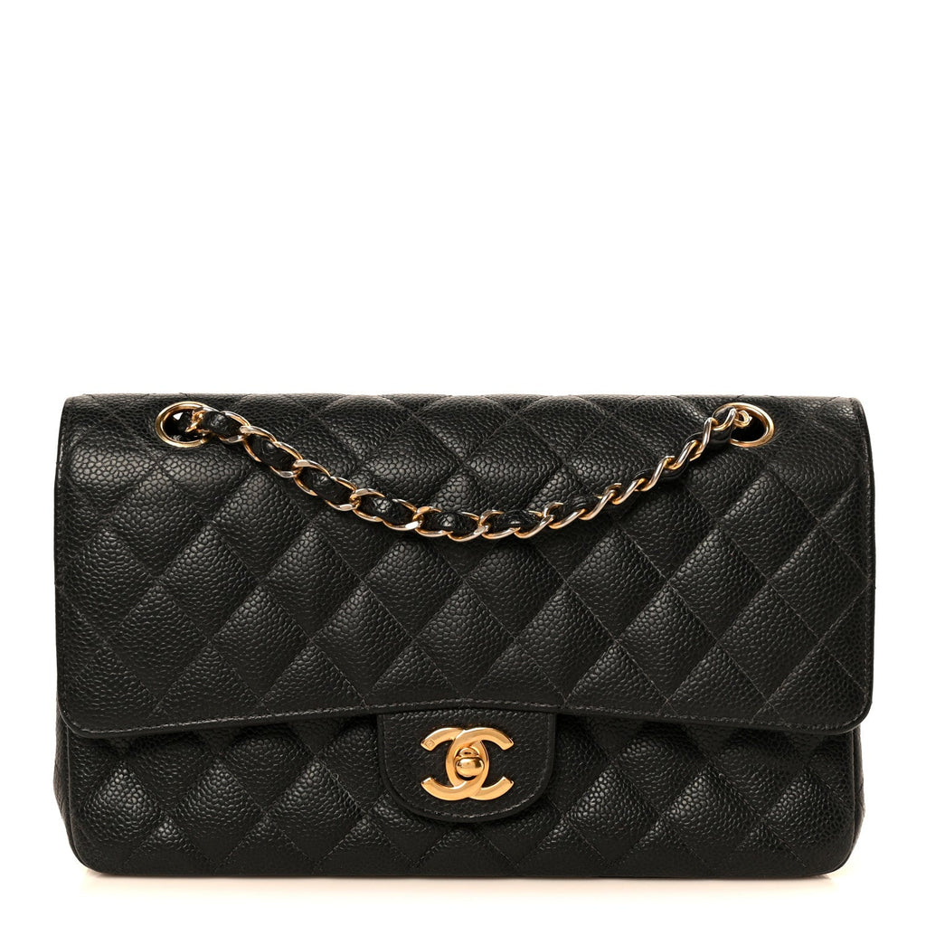 Caviar Quilted Medium Double Flap Black