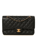 Caviar Quilted Medium Double Flap Black