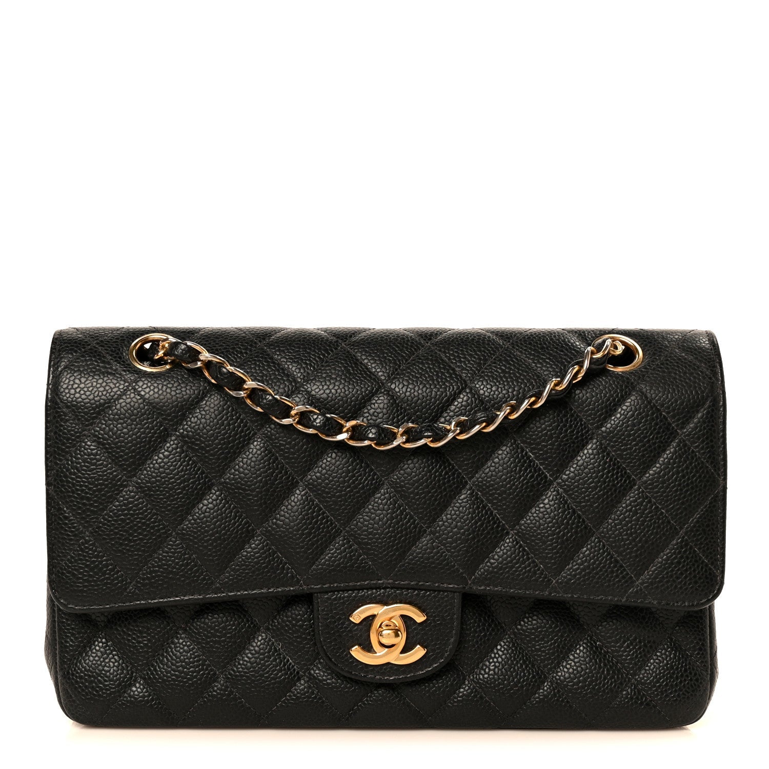 Caviar Quilted Medium Double Flap Black