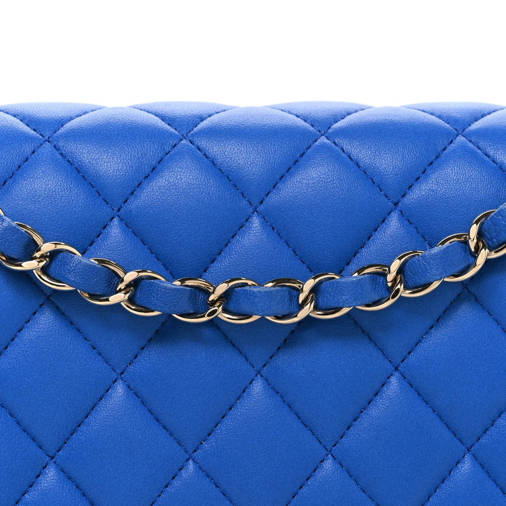 Lambskin Quilted Medium Double Flap Blue