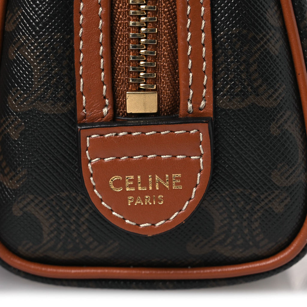 Triomphe Canvas Calfskin Mini Boston Bag Tan