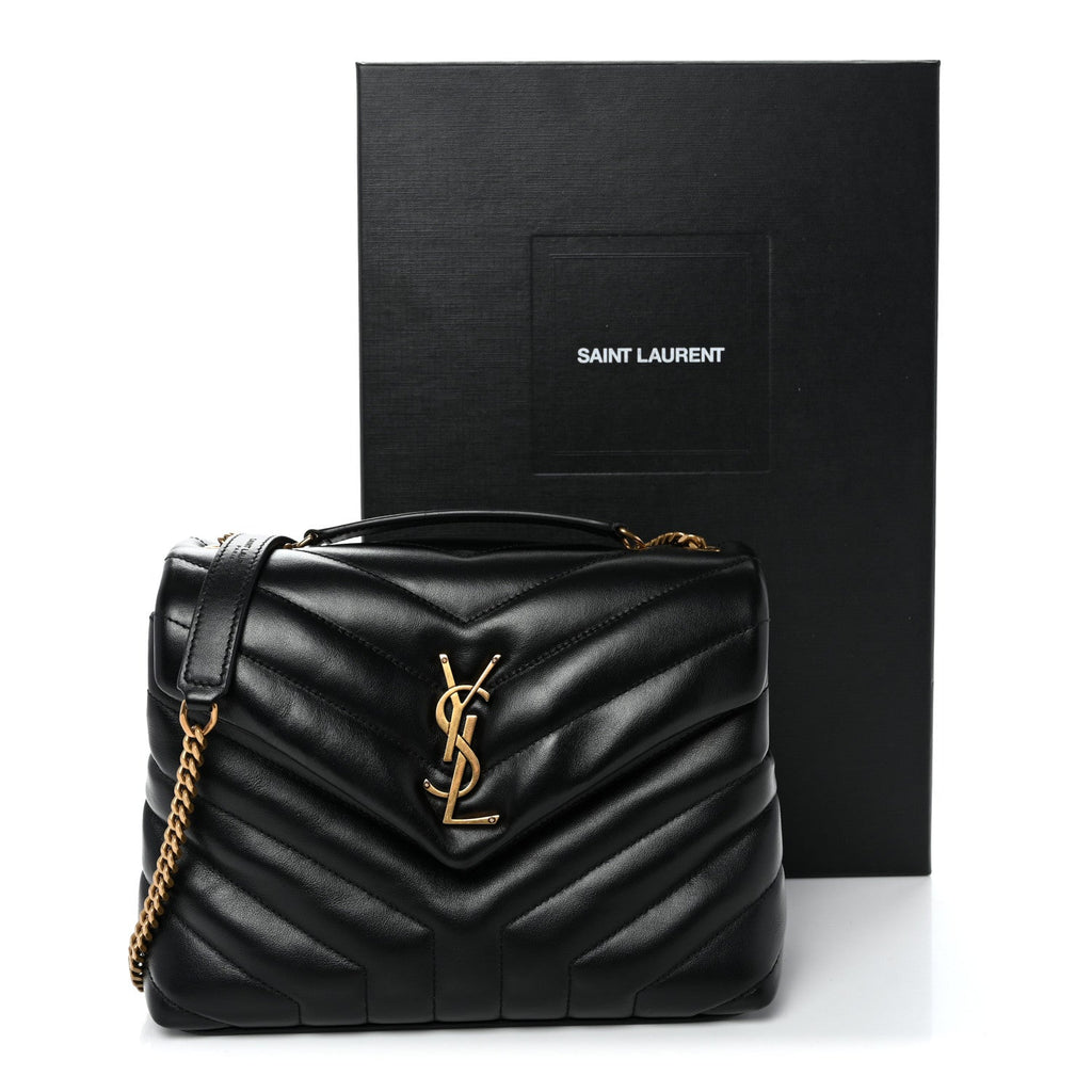 Calfskin Y Quilted Monogram Small Loulou Chain Satchel Black