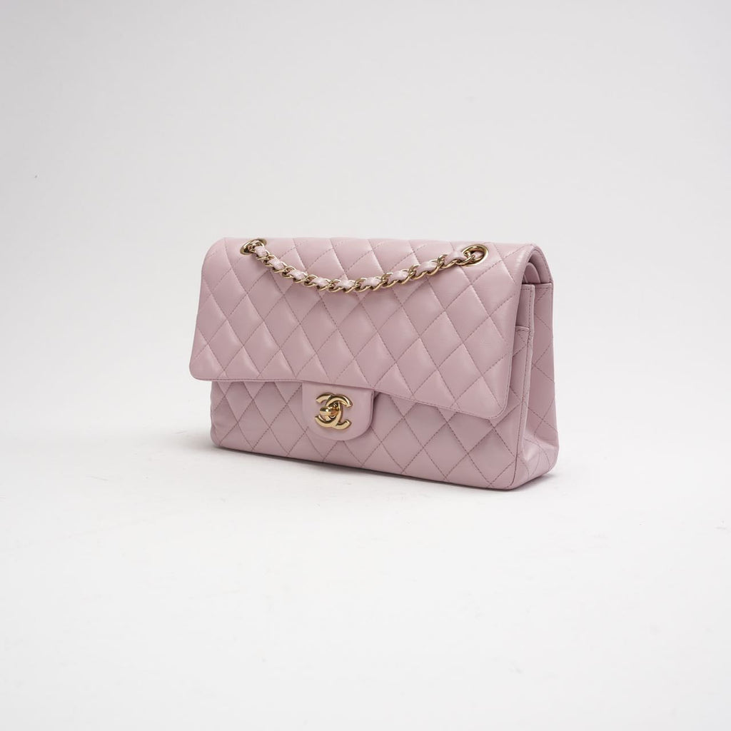Chanel Pink Quilted Medium Classic Double Flap Bag 2017