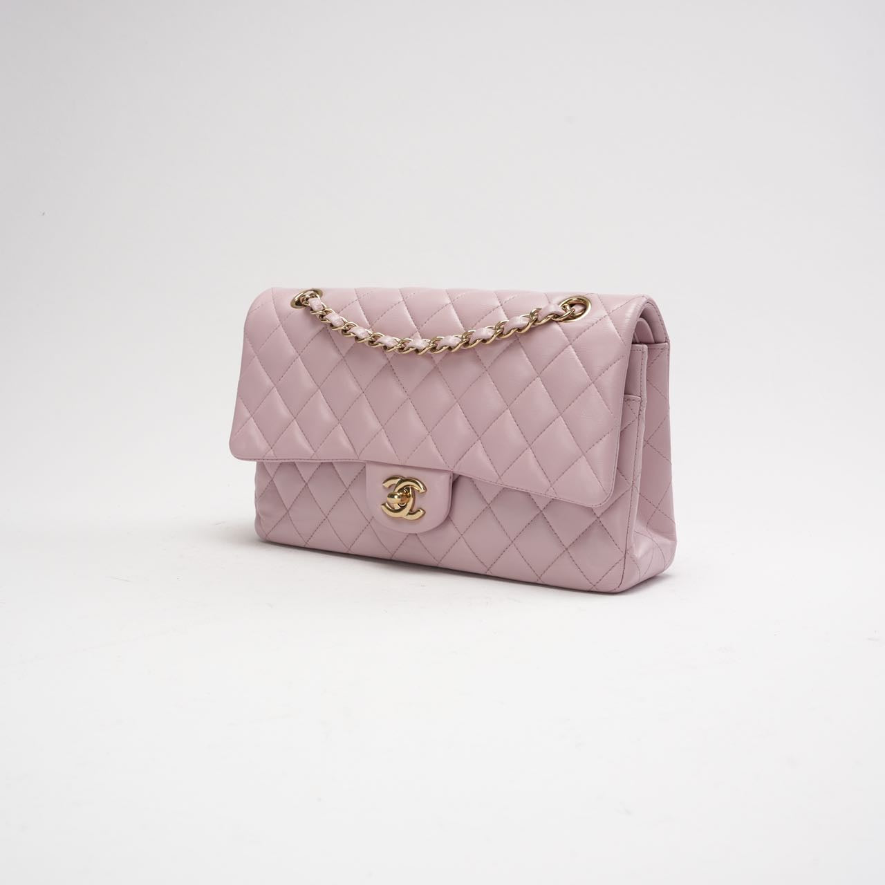 Chanel Pink Quilted Medium Classic Double Flap Bag 2017