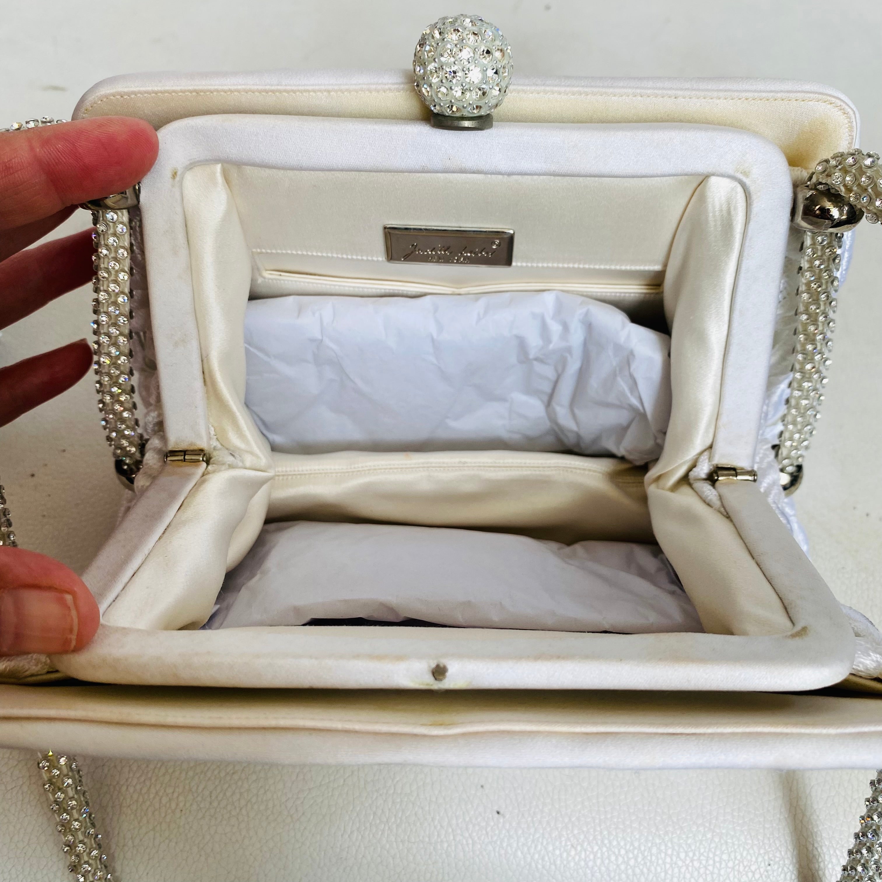 JUDITH LEIBER White/Crystal Shoulder Bag Bridal Handbag