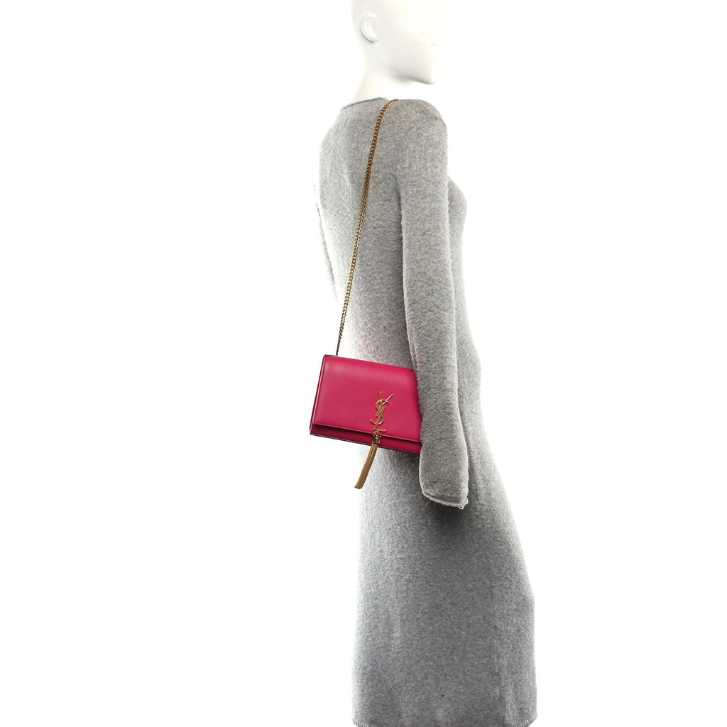 Smooth Calfskin Medium Classic Monogram Kate Tassel Satchel Fuchsia