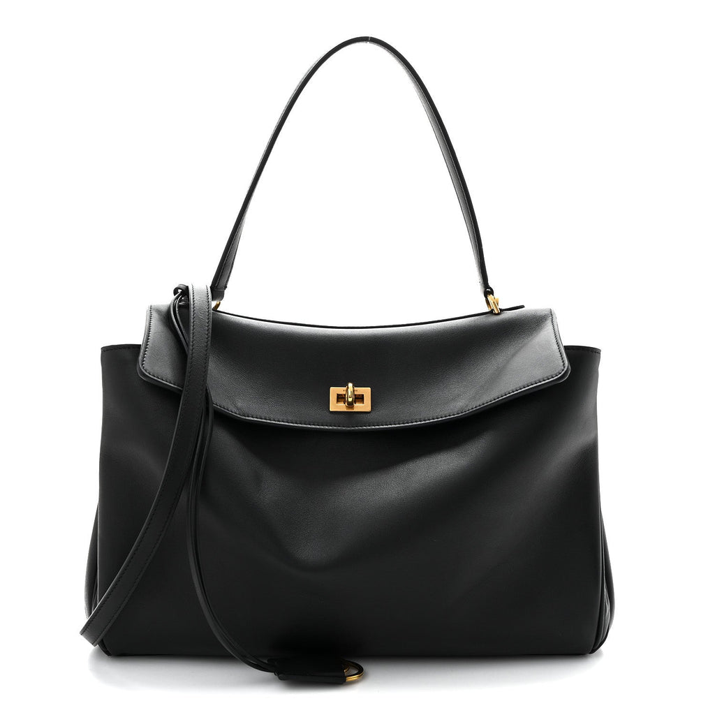 Natural Smooth Calfskin Medium Rodeo Top Handle Handbag Black