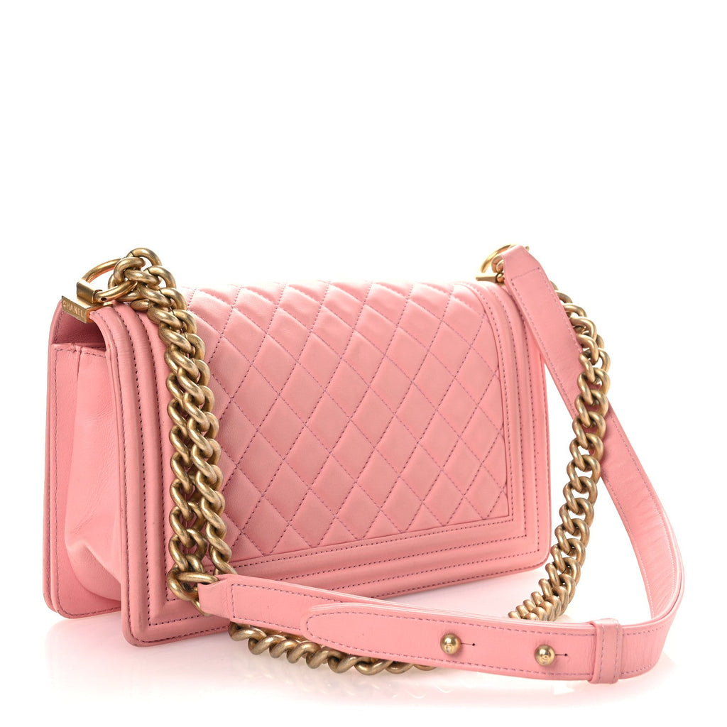 Lambskin Quilted Medium Boy Flap Light Pink