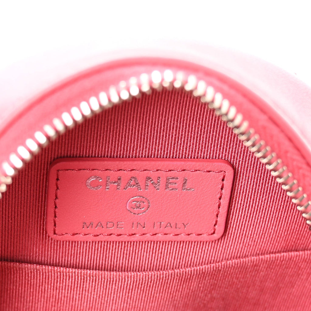 Lambskin Quilted Round Clutch With Chain Pink