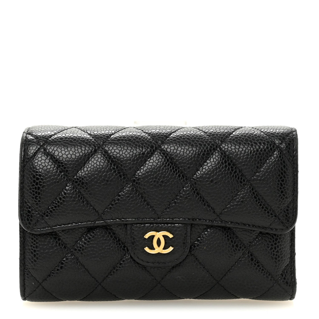 Caviar Quilted Medium Flap Wallet Black