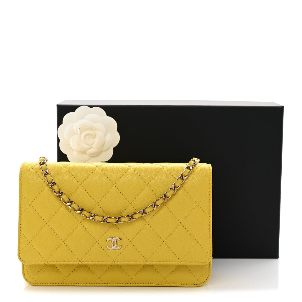 Caviar Quilted Wallet on Chain WOC Yellow