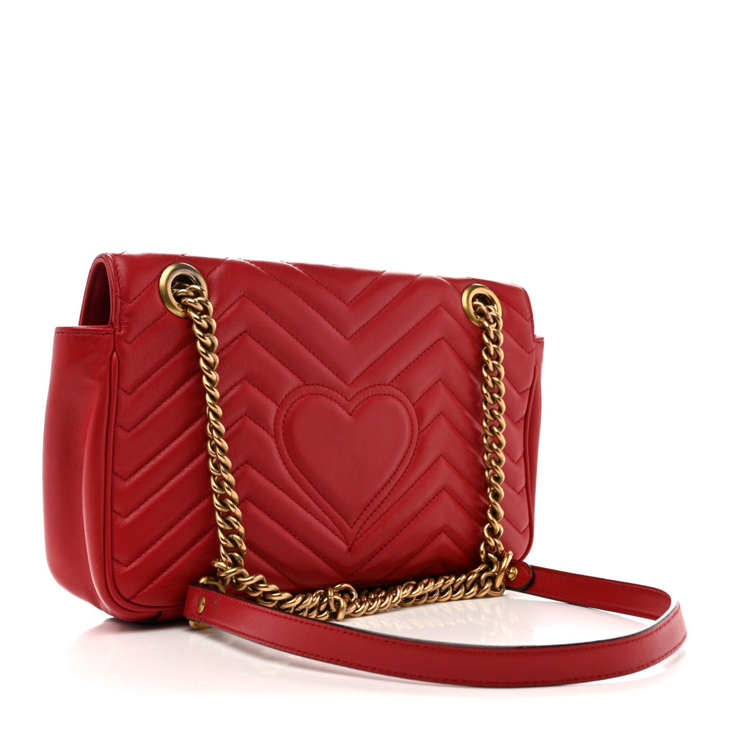 Calfskin Matelasse Small GG Marmont Shoulder Bag Hibiscus Red