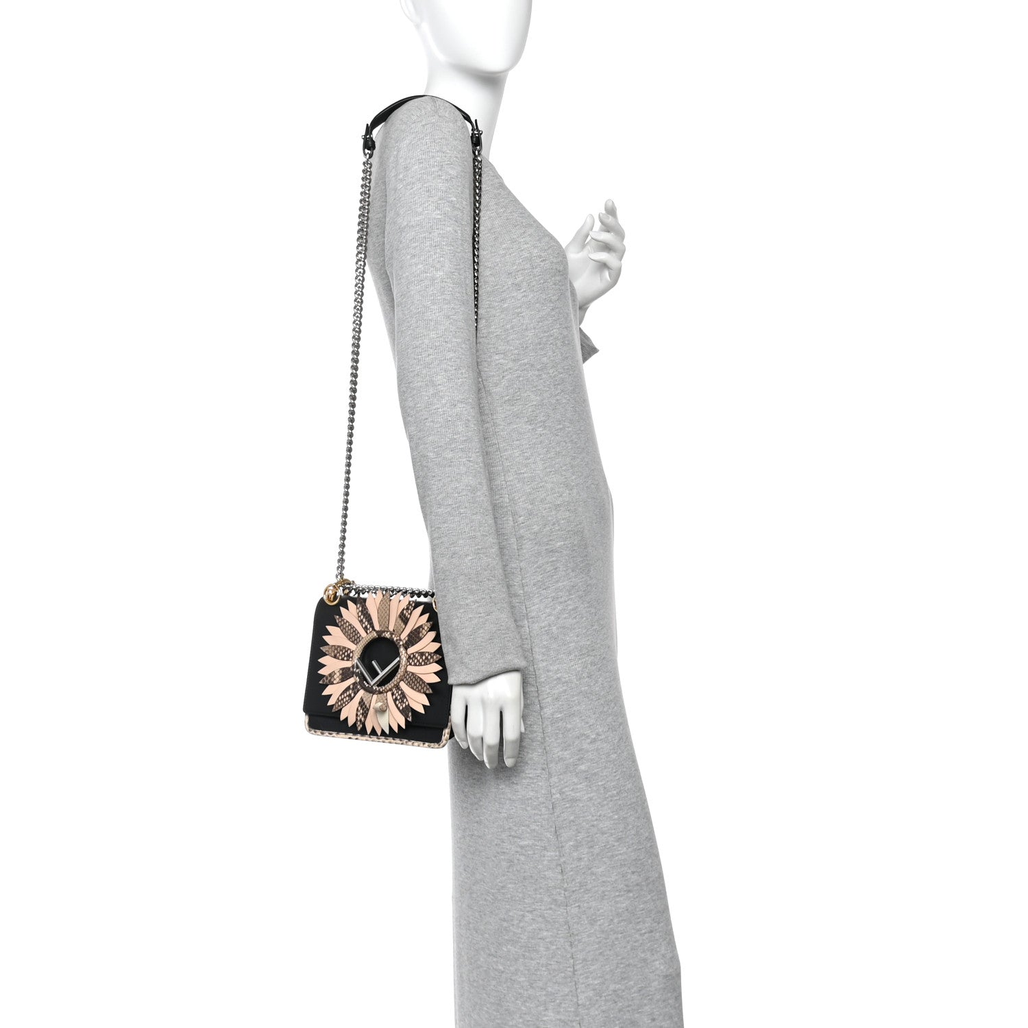 Vitello Century Snakeskin F is Fendi Flower Burst FF Small Kan I Shoulder Bag Black Beige