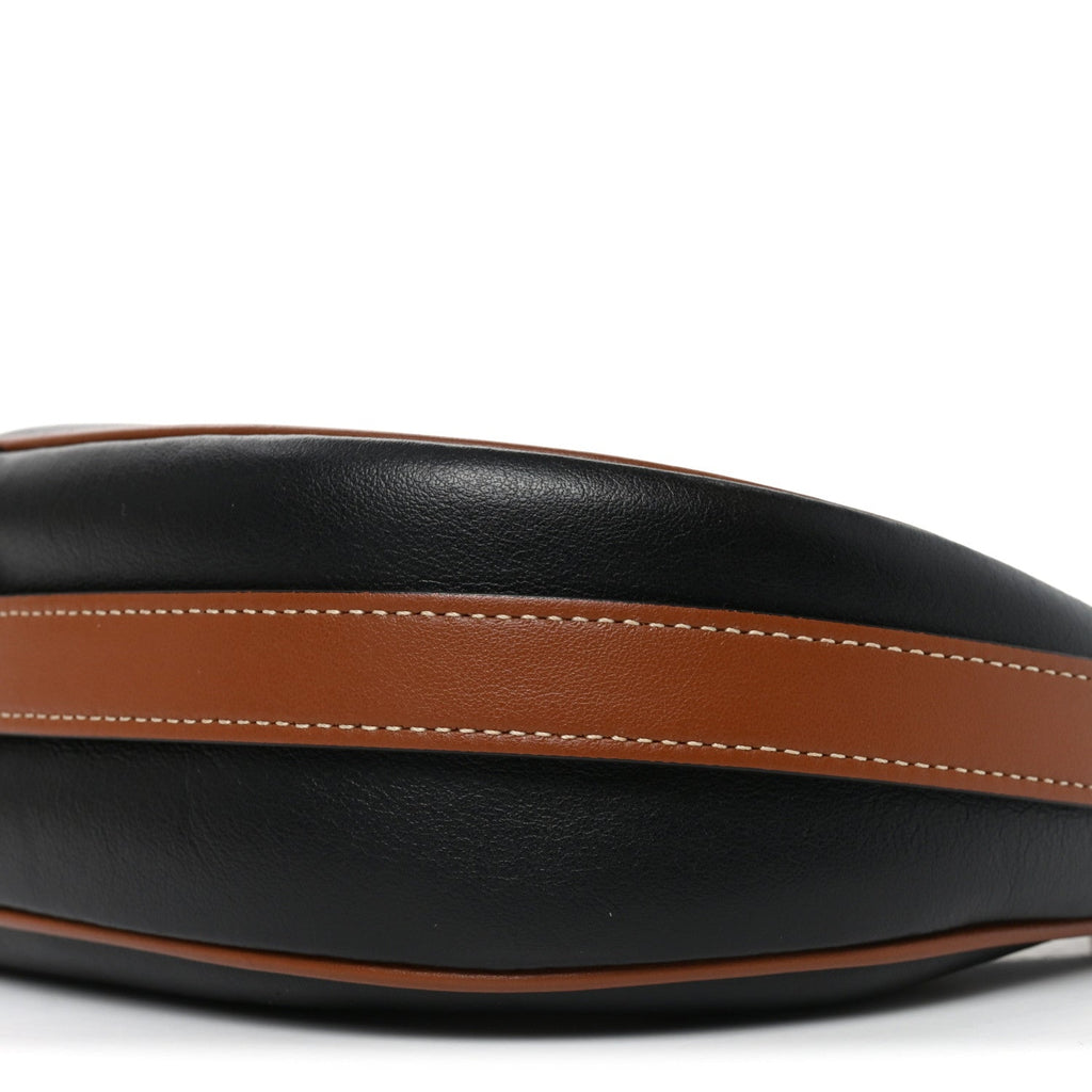 Smooth Calfskin Medium Strap Ava Shoulder Bag Black Tan