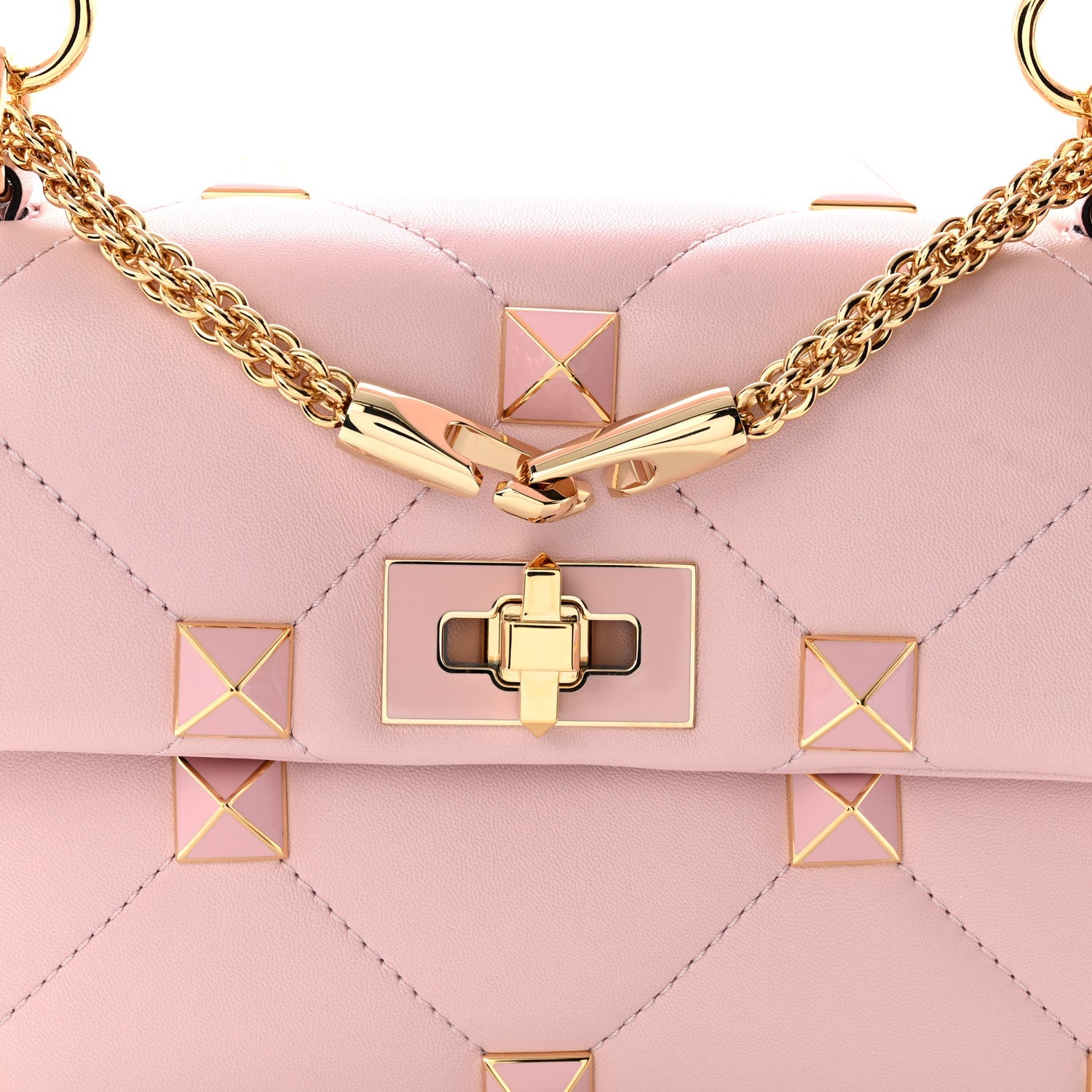 Nappa Enamel Medium Roman Stud Shoulder Bag Rose Quartz