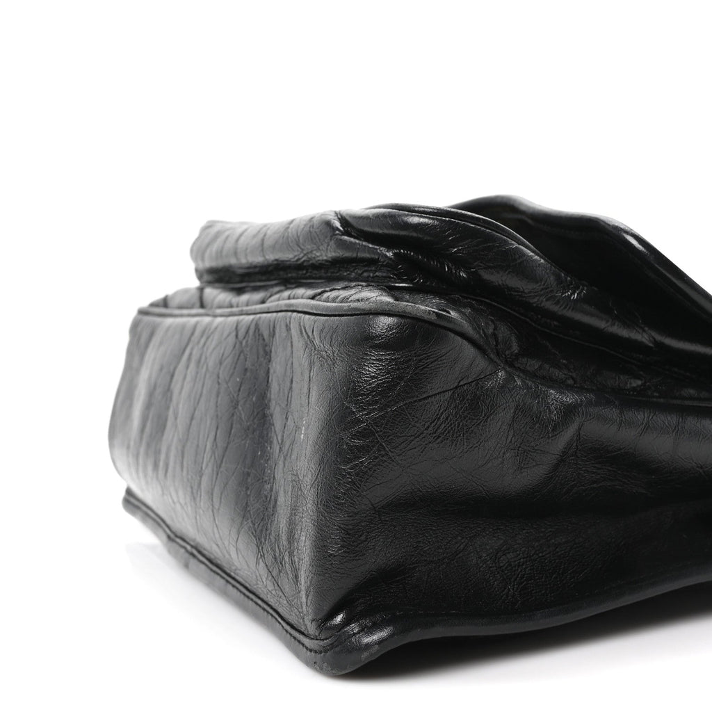 Crinkled Calfskin Matelasse Monogram Medium Niki Chain Satchel Black