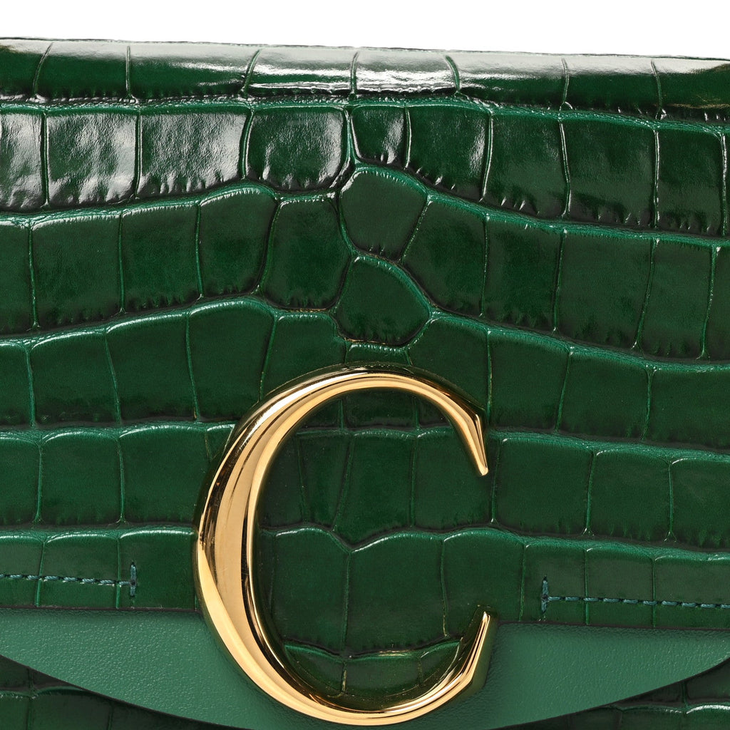 Calfskin Crocodile Embossed Mini C Double Carry Woodsy Green