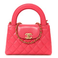 Shiny Aged Calfskin Quilted Nano Kelly Shopper Fuchsia