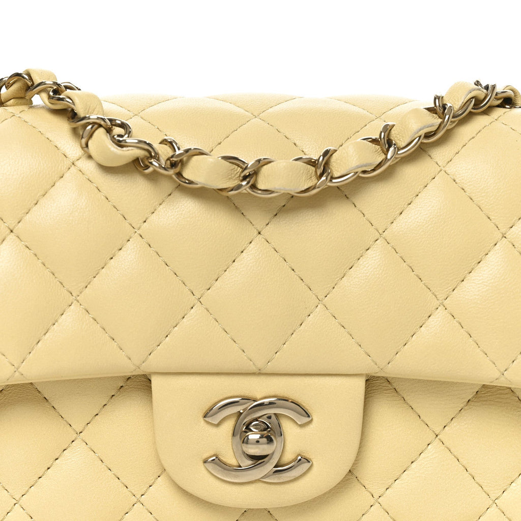 Lambskin Quilted Mini Rectangular Flap Light Yellow