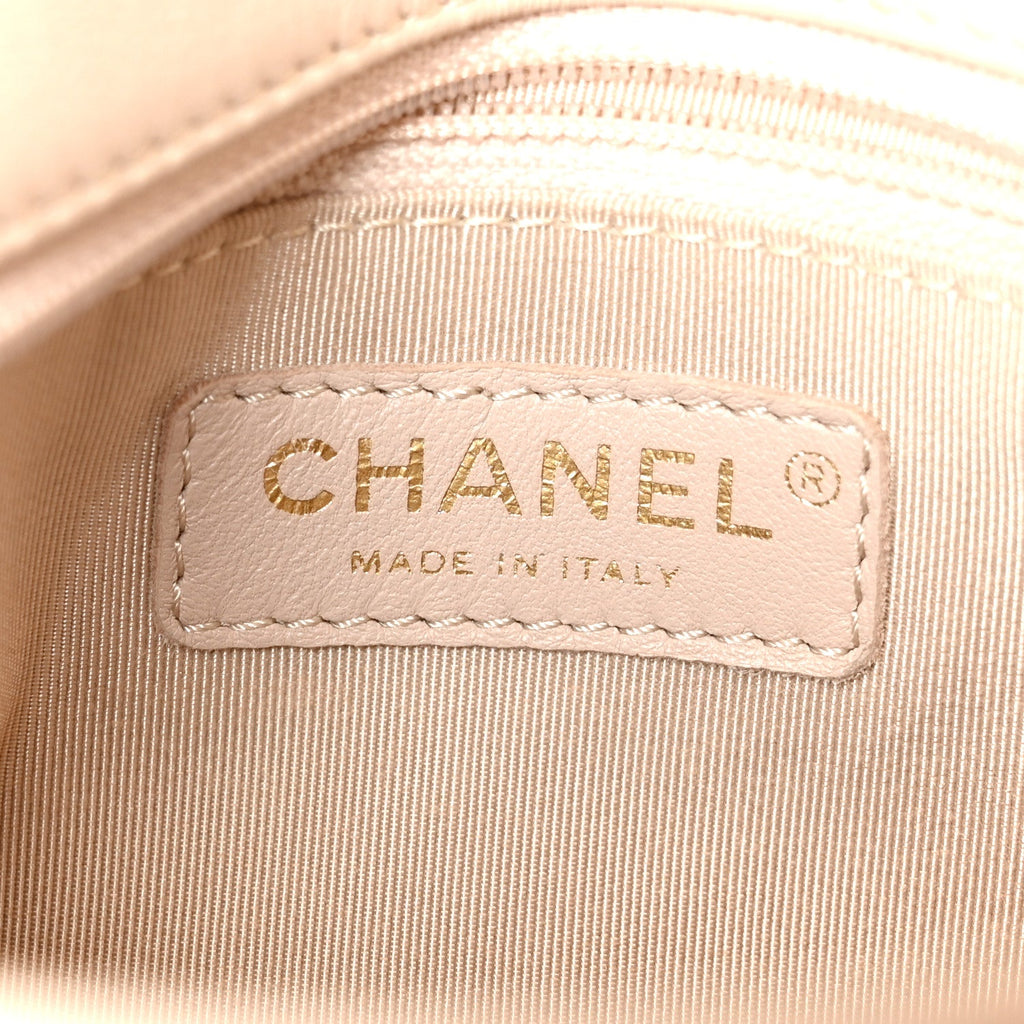 Grained Calfskin Stitched Small Chevron Chic Top Handle Flap Beige