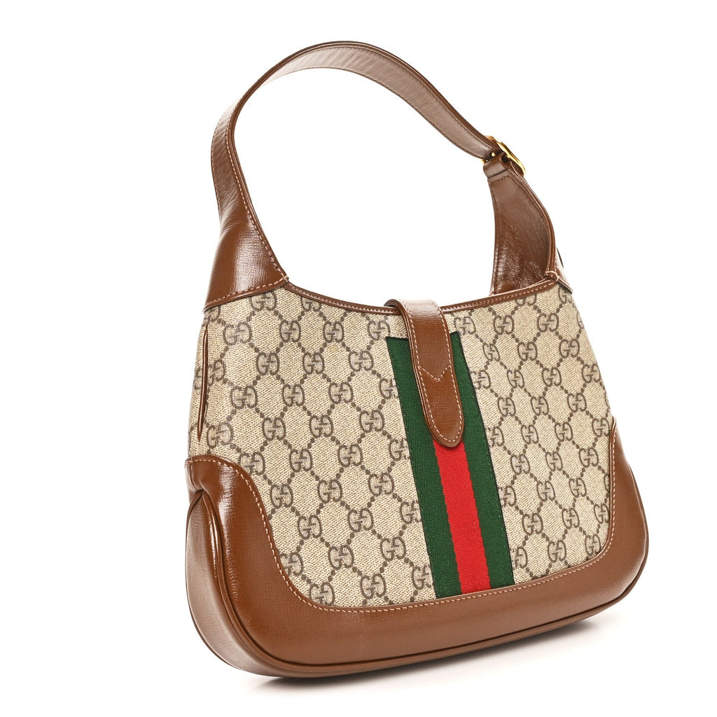 GG Supreme Monogram Azalea Calfskin Web Small Jackie 1961 Hobo Beige Ebony Brown Sugar