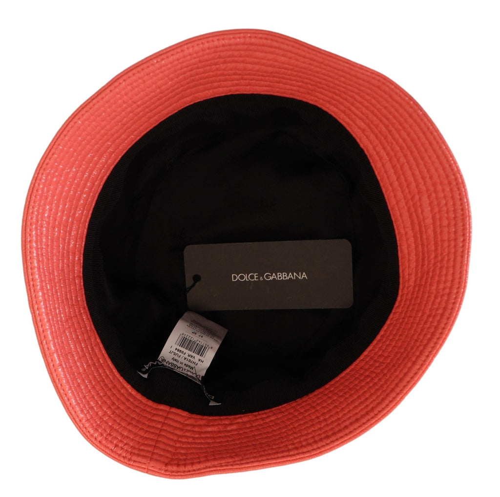 Dolce & Gabbana Peach Quilted Faux Leather Women Bucket Cap Women's Hat