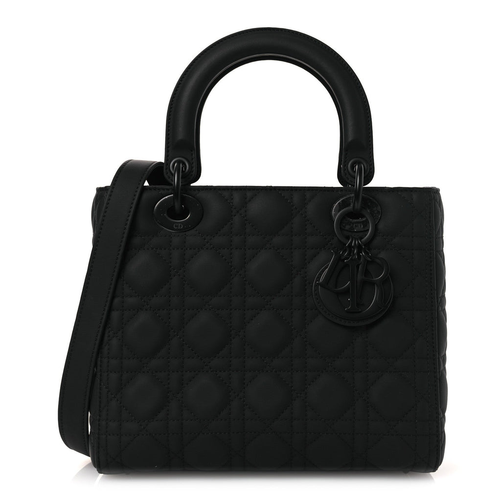 Ultra Matte Calfskin Cannage Medium Lady Dior Black