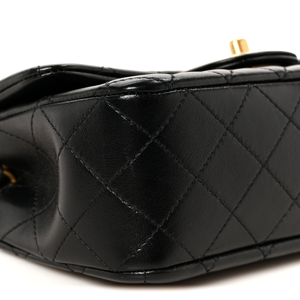 Lambskin Quilted Mini Rectangular Pearl Crush Flap Black