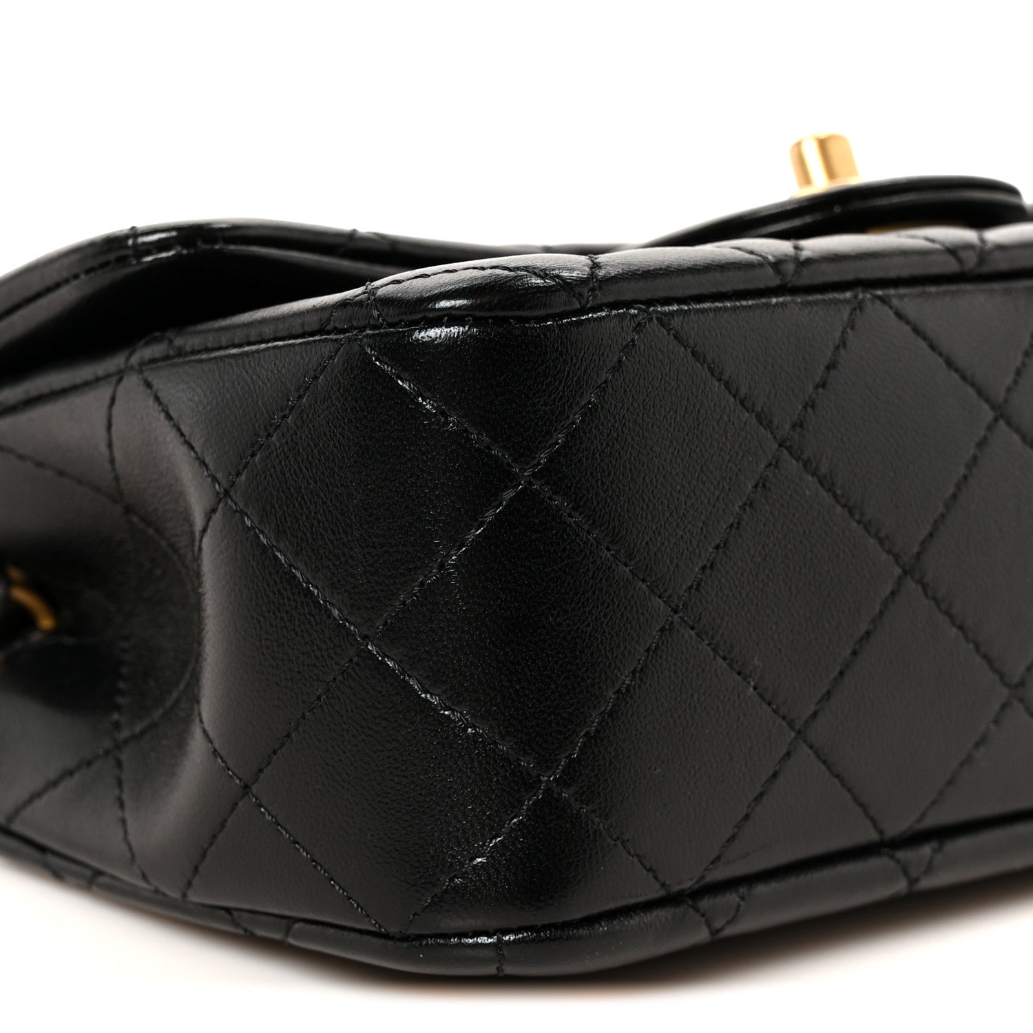 Lambskin Quilted Mini Rectangular Pearl Crush Flap Black