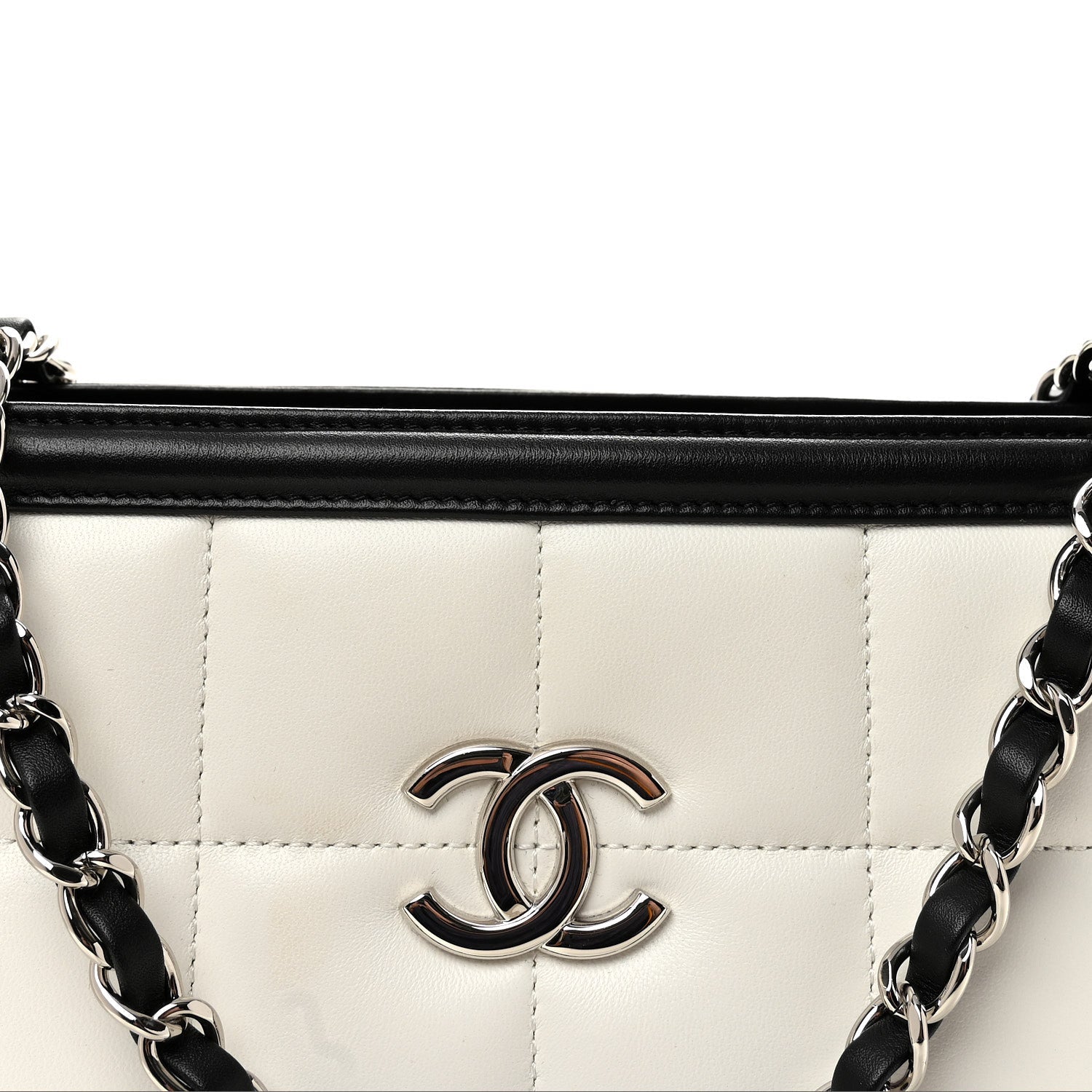 Lambskin Calfskin Small Chocolate Bar Tote White Black